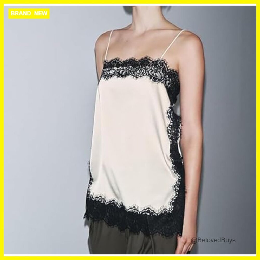 Satin Lace Patchwork Square Neck Spaghetti Strap … - image 5